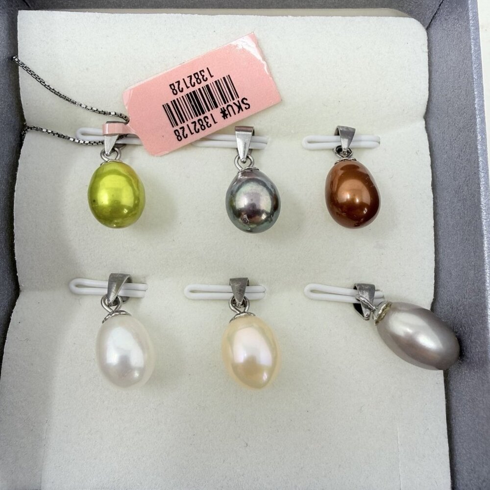 Shop‎ LC Freshwater Pearl Set of 6 Pendants with Chain 18in Sterling Silver 5444